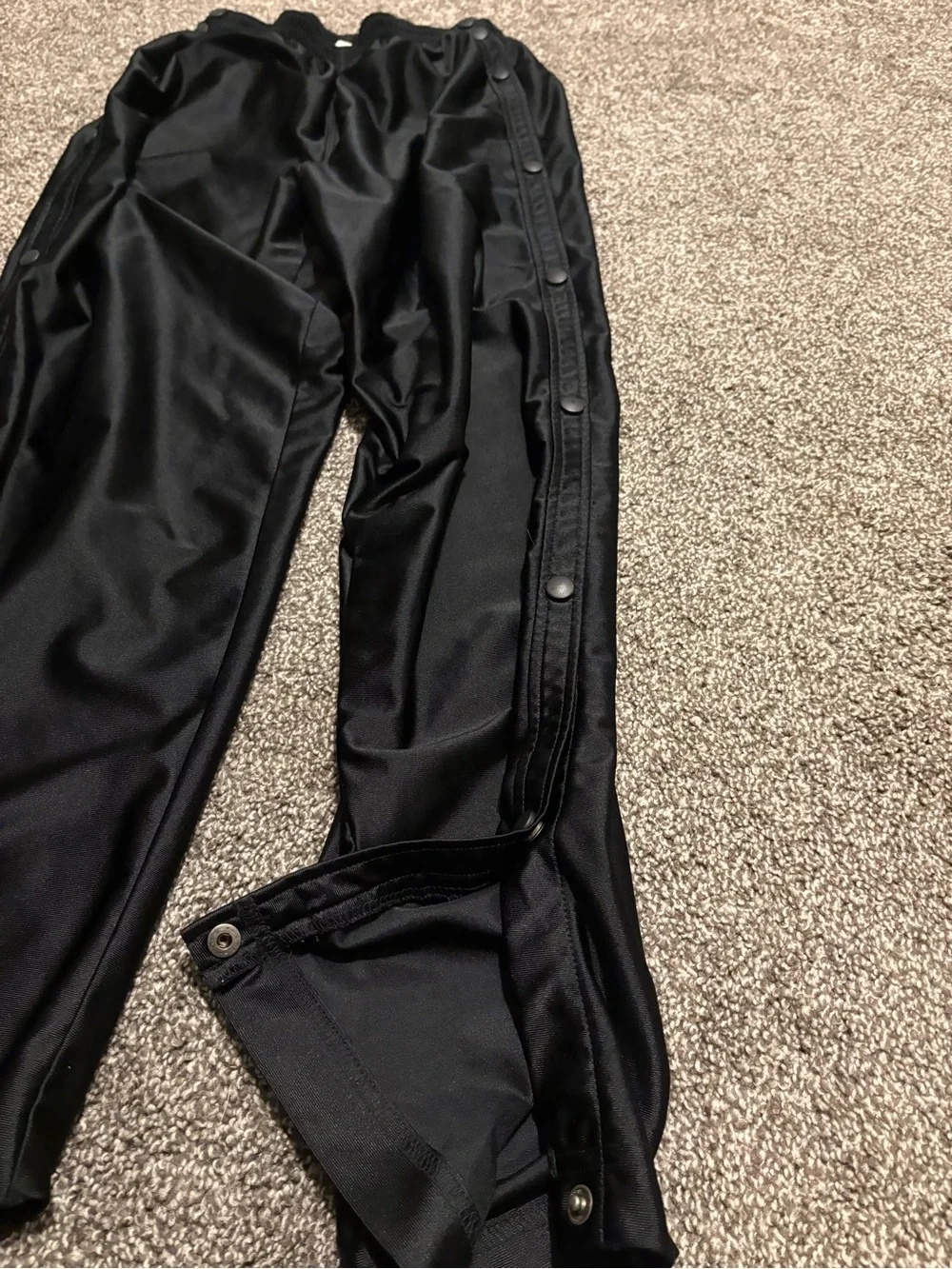 Vintage Nike Black Snap-Button Track Pants with White Swoosh